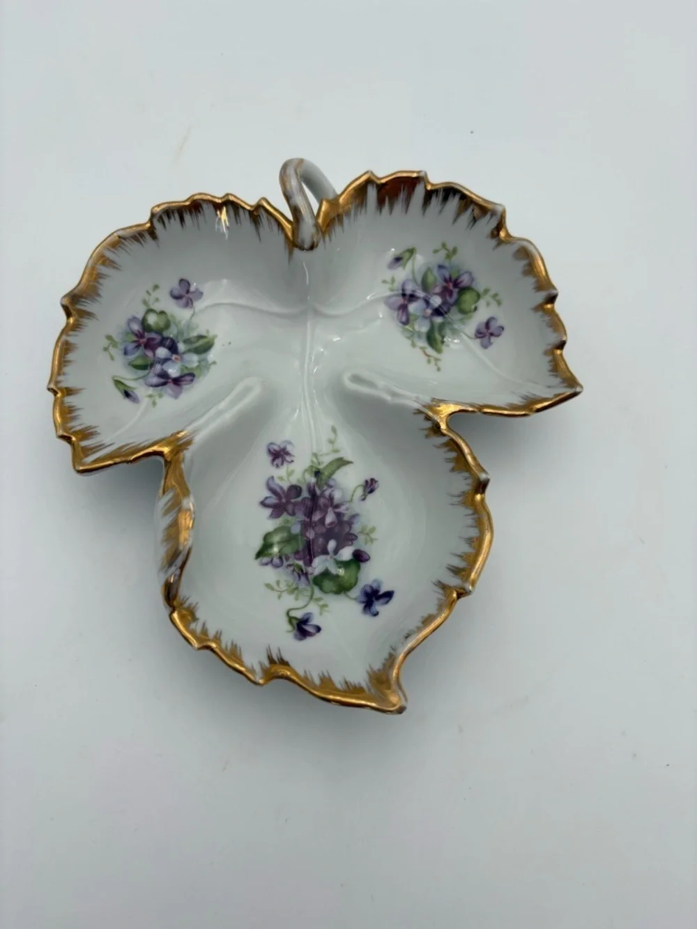 Vintage Kelvin Fine China Hand Painted Purple Violets Trinket Dish